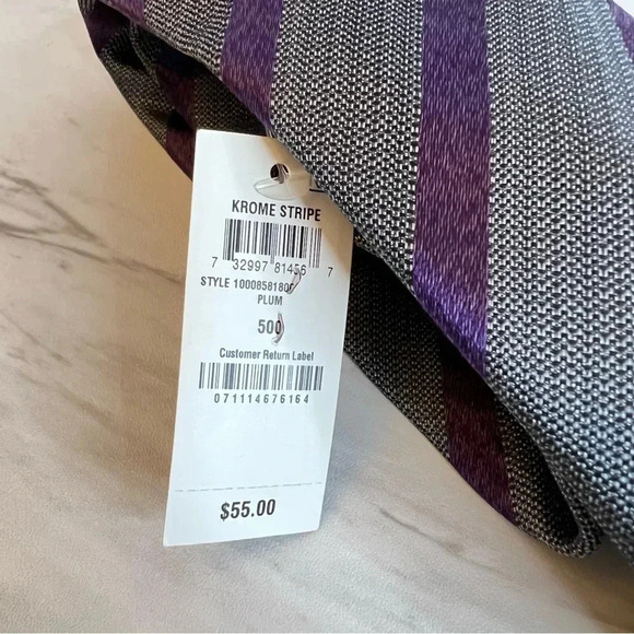 Alfani Neck Tie Krome Stripe Slim Plum/Gray - Picture 3 of 4